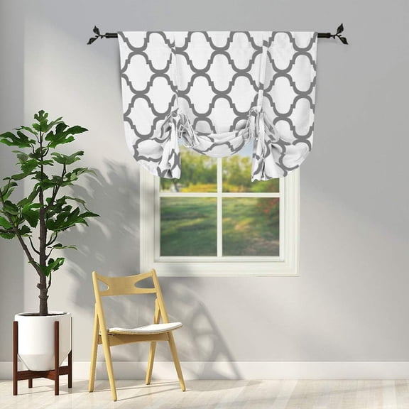 Moroccan Thermal Insulated Tie Up Shade Room Darkening Blackout Rod Pocket Curtain for Small Window, 42 by 63 Inch, Off White/Grey (1 Panel)