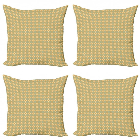 Moroccan Throw Pillow Cushion Case Pack of 4, Continuous Floral Inspired South European Pattern, Modern Accent Double-Sided Print, 4 Sizes, Apricot Off White, by Ambesonne