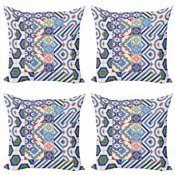 Ambesonne Vintage Throw Pillow Cover 4 Pack, Motifs of Moroccan Design, 20", Multicolor