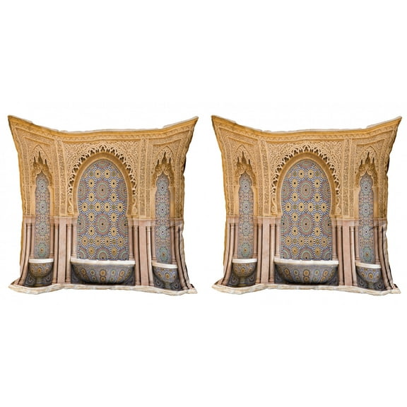 Ambesonne Moroccan Throw Pillow Cover 2 Pack, Rabat Hassan Tower, 16", Apricot Pale Brown