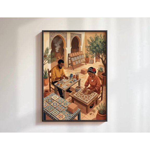 Moroccan Tile Artisan Wall Art Courtyard Craft Home Decor Unframed Paper Print