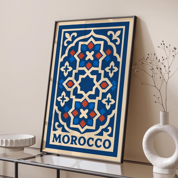 Moroccan Tile Boho Geometric Decor Poster, Unframed Canvas 16x20in