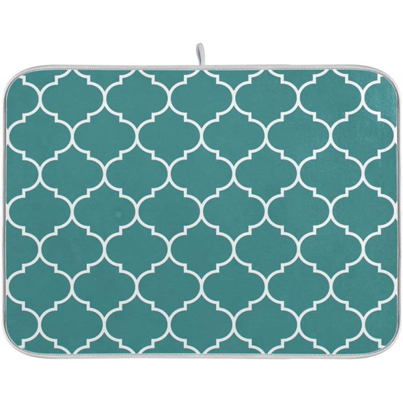Moroccan Tile Dark Teal Absorbent Dish Drying Mat Microfiber Dish Dryer Mats for Kitchen Counter 16 x 18 Inch