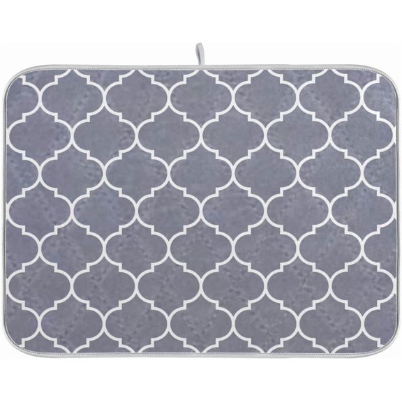 Moroccan Tile Gray Absorbent Dish Drying Mat Microfiber Dish Pat for Kitchen Counter 16 x 18 Inch