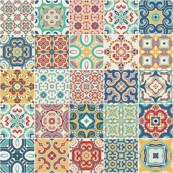 Hot Retro flower tile wall stickers self-adhesive kitchen oil-proof tile stickers,Waterproof Mandala Stick on Wall Tiles,Moroccan Tile Peel and Stick Backsplash