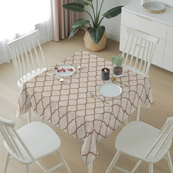 Moroccan Tile Print Pattern Table Cloth 54x54in, Waterproof Square Tablecloth Wipeable Tablecloths Geometric Lattice Art Table Covers for Dining Tables Party Indoor Outdoor