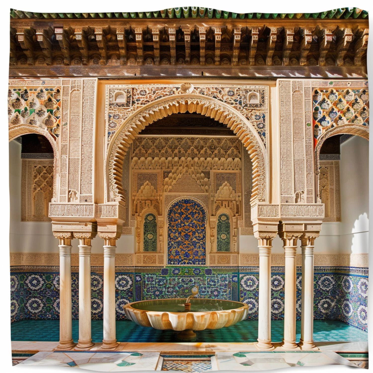 Moroccan Tile Shower Curtain Set Luxurious Palace Decor with Ornate