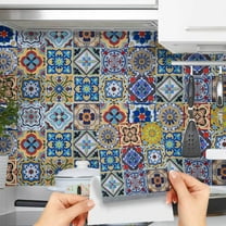 Moroccan Tile Stickers 9-Pack, Peel and Stick Vinyl Decals, Waterproof Removable Backsplash Tiles for Kitchen, Bathroom & Furniture Decor