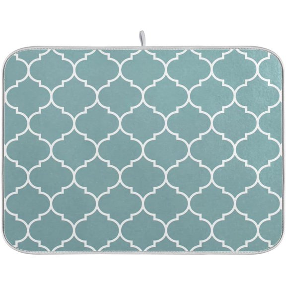 Moroccan Tile Teal Absorbent Dish Drying Mat Microfiber Dish Pat for Kitchen Counter 16 x 18 Inch