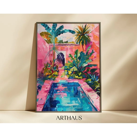 Moroccan Travel Dopamine Colorful Mediterranean Architecture, Stretched Canvas Size 8x12