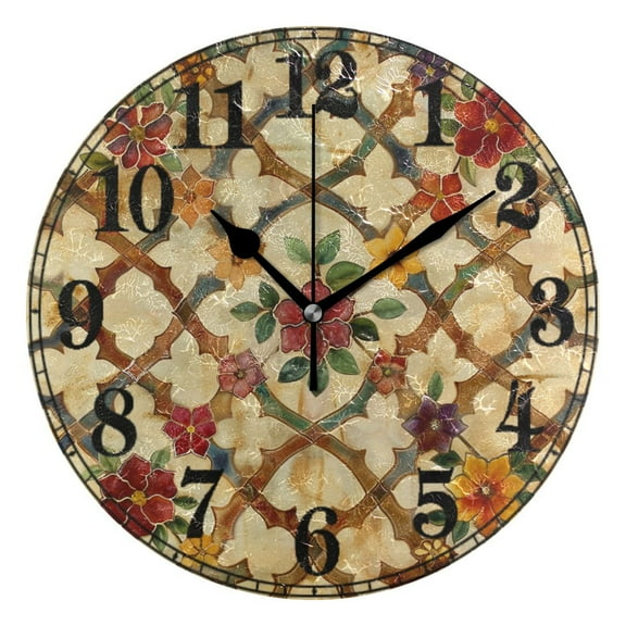 Moroccan Trellis Flowers Silent Wall Clock 10" Non-Ticking Battery Clock