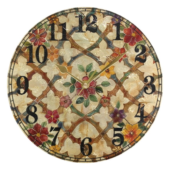 Moroccan Trellis Flowers Silent Wall Clock 10" Non-Ticking Battery Clock
