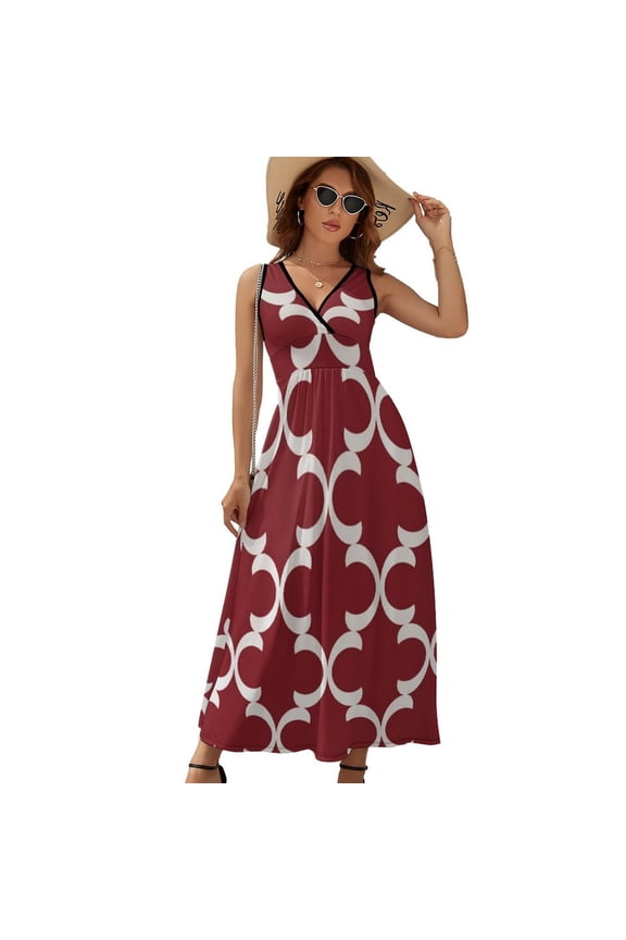 Moroccan Trellis Geometric Lattice Red And White Sleeveless Dress Summer Women Clothes Dress for Pregnant Women Dresses