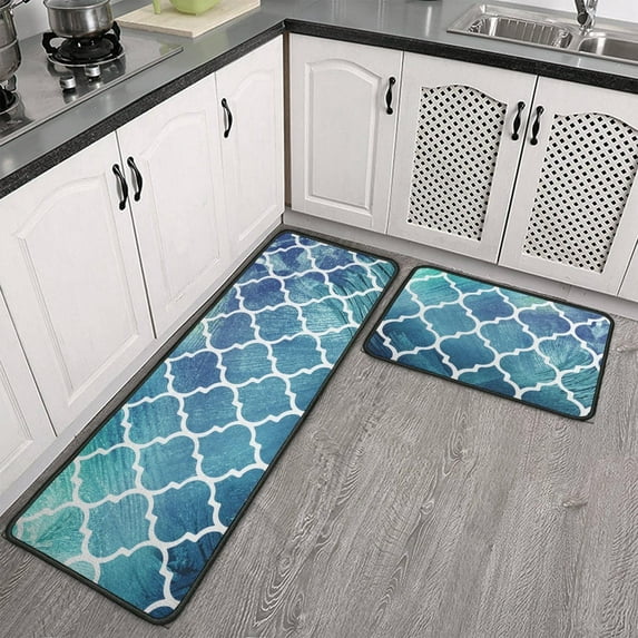Moroccan Trellis Kitchen Mats Set 2 Pieces Super Waterproof Non-Slip Soft Kitchen Rugs Machine Washable Kitchen Floor Mat for Kitchen,Floor, Bathroom, Sink, Laundry