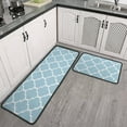 thumbnail image 1 of Moroccan Trellis Kitchen Mats Set 2 Pieces Super Waterproof Non-Slip Soft Kitchen Rugs Machine Washable Kitchen Floor Mat for Kitchen,Floor, Bathroom, Sink, Laundry (Blue, 17" x 24"/17" x 48"), 1 of 7