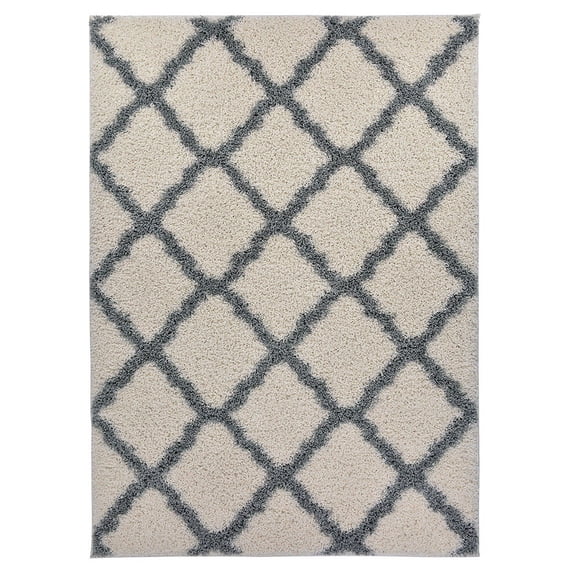 Moroccan Trellis Shag Area Rug Rugs New Shaggy Collection (Ivory, 4'x5'3")