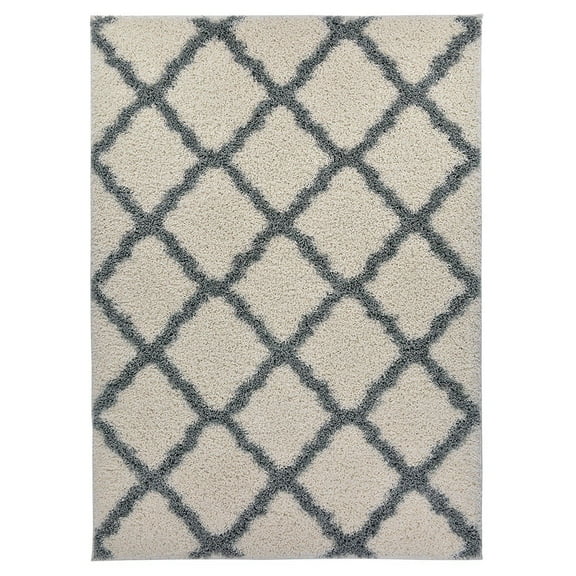 Moroccan Trellis Shag Area Rug Rugs New Shaggy Collection (Ivory, 6'7"X9'6")