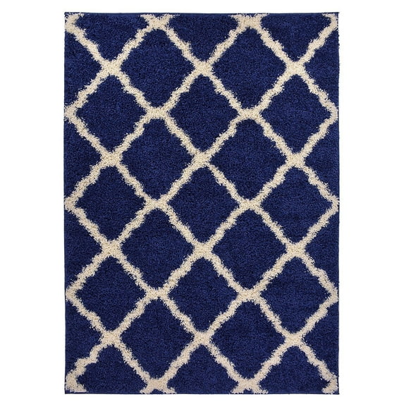 Moroccan Trellis Shag Area Rug Rugs New Shaggy Collection (Navy Blue, 3'3"x5')