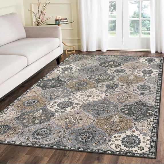 Moroccan Trellis Washable Rug, Kitchen Rugs for Entryway Bathroom, Non-Slip Indoor Door Mat Ultra-Thin, Small Oriental Throw Carpet for Bedroom Entry