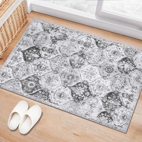 Moroccan Trellis Washable Rug, Kitchen Rugs for Entryway Bathroom, Non-Slip Indoor Door Mat Ultra-Thin, Small Oriental Throw Carpet for Bedroom Entry