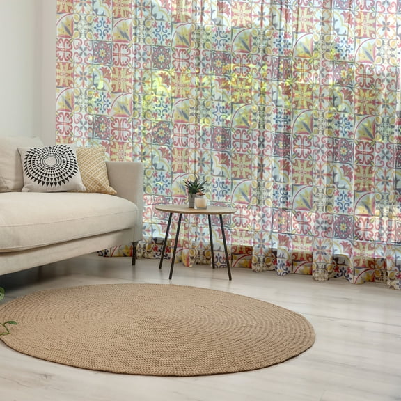 Moroccan Tulle Curtains with Rod Pocket, Italian Culture Inspired Floral Elements Western Civilization Ornamental Pattern, Sheer Drape for Wedding Party 2 Panels, 7 Sizes, Multicolor, by Ambesonne