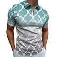 thumbnail image 1 of Moroccan Turquoise Gray Ombre Men Zipper T-shirt Summer Casual Short Sleeve T-shirt Top, 1 of 7