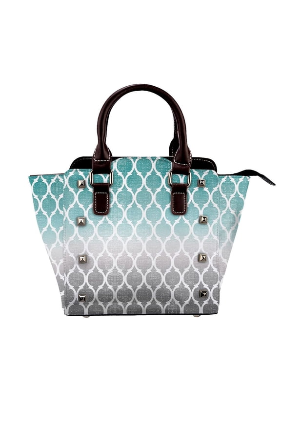 Moroccan Turquoise Gray Ombre Rivet Fashion One-Shoulder Women's Handbag Tote Bag