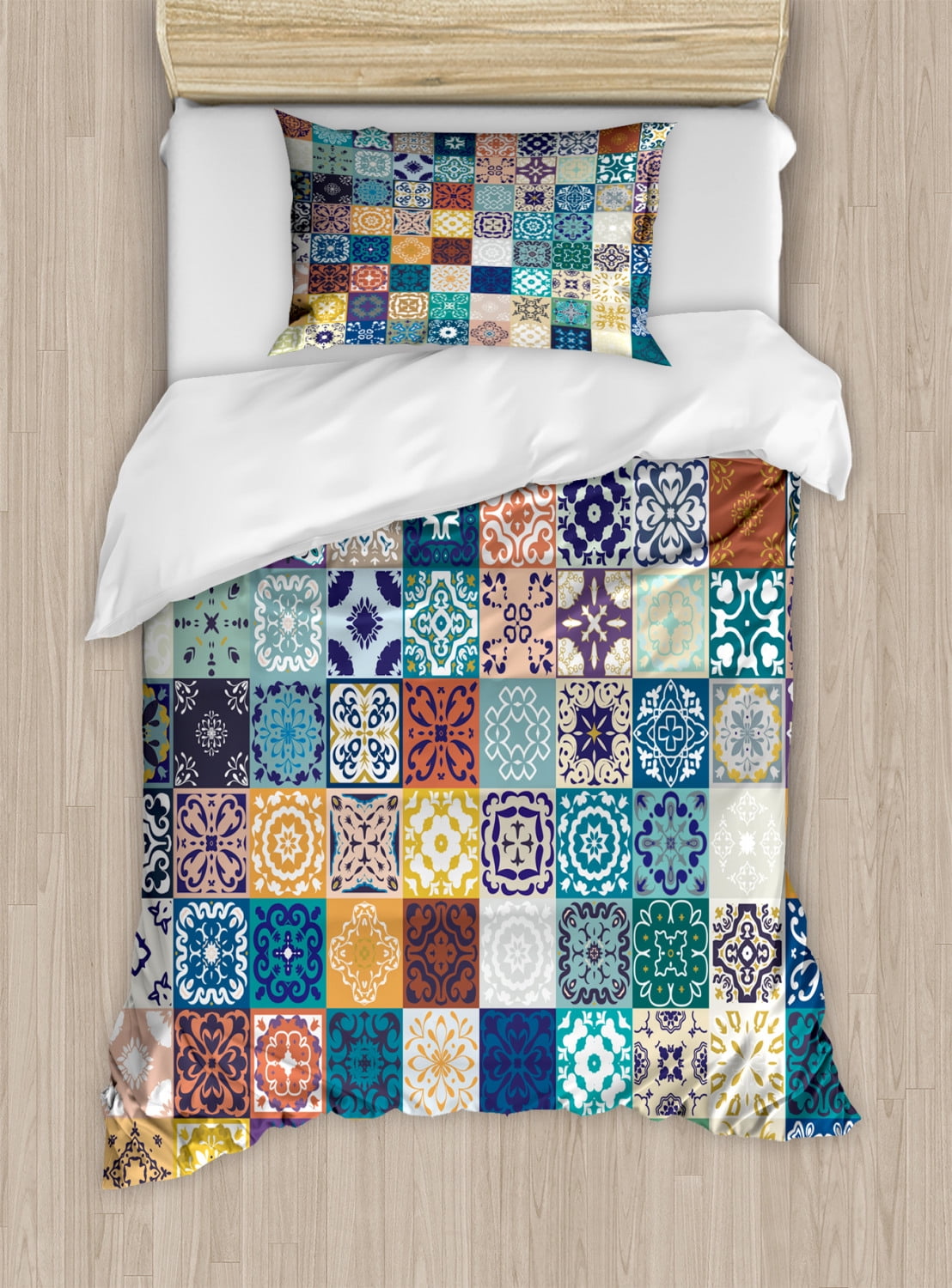 Multicolor Moroccan Geometric Pattern Twin Duvet Cover Set