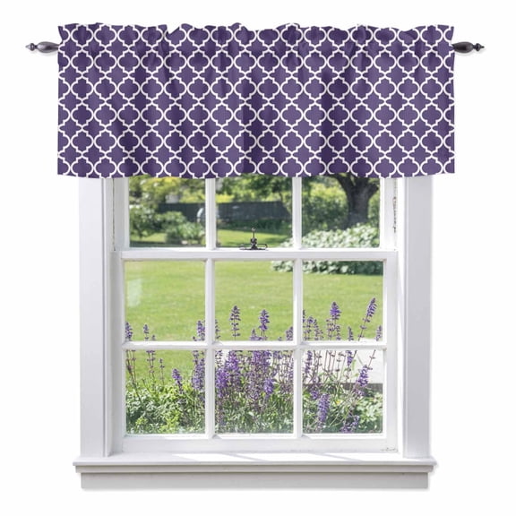 Moroccan Valances for Windows Purple Geometric Rod Pocket Cafe Window Treatments Valance Curtains for Kitchen Bathroom Laundry Basement Windows 42"x12"