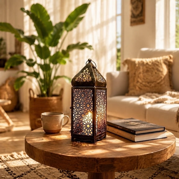 Moroccan Vintage Metal Candle Lantern with Openwork Design, Hanging or Tabletop, for Patio, Wedding, and Home Decor
