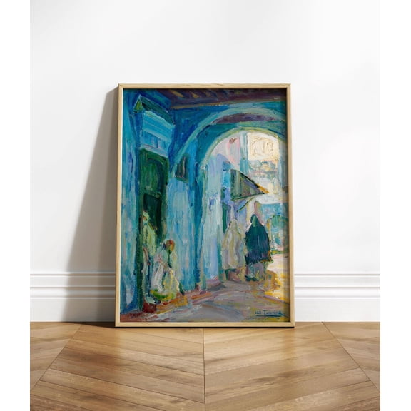 Moroccan Wall Art, Turquoise Blue Wall Art, Moroccan Art Poster, Morocco Wall Decor, Tangier Morocco Vintage,, Unframed Canvas Size 24x36