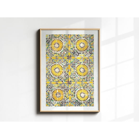 Moroccan Wall Art, Vintage Moroccan Tile Mural Poster, Moroccan Home Decor, Moroccan Wall Panel, Moroccan Decor, 574, Unframed Canvas Size 8x12