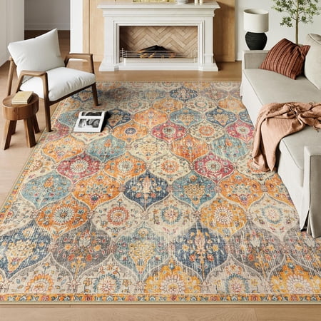 Moroccan Washable Area Rugs 9x12 Living Room Soft Rug For Bedroom Oriental Non-slip Non Shedding Throw Large Carpet Dining Office Elise Cream/multi
