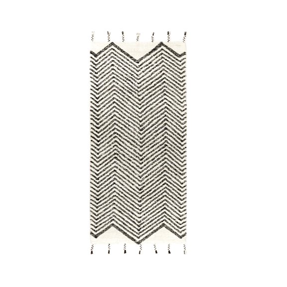 Moroccan Washable Cotton Bath Rug Black, Hunter