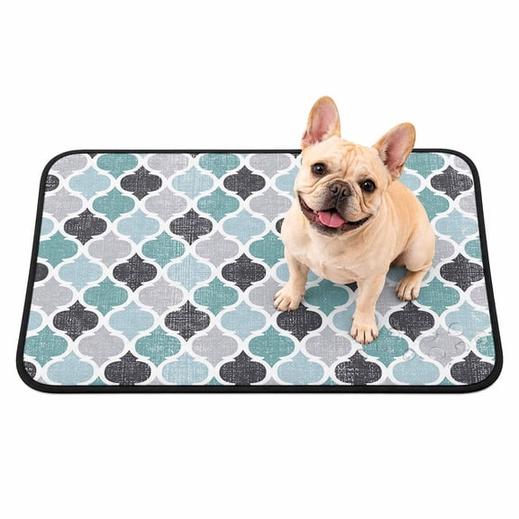 Moroccan Washable Pee Pads for Dogs, Teal Reusable Puppy Pads Waterproof Pet Mat, Geometric Retro Absorbent Dog Pee Pads for Crate Pet Training Whelping Playpen Mats 24"x18"