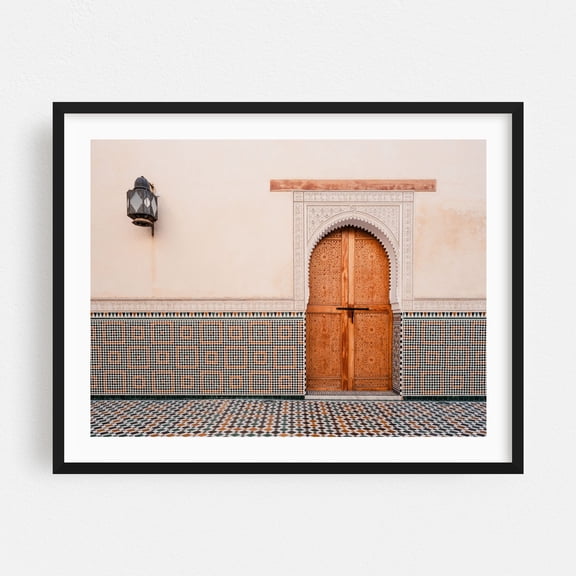 Moroccan door in Meknes - Meknes Fez-Meknès Morocco Photography Architecture Geometric Mediterranean Pattern Travel Poster Black Framed Wall Art Print 12 x 16 inches