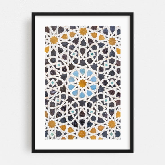 Moroccan mosaic in Fez - Fes Fez-Meknès Morocco Photography Geometric Pattern Abstract Art Deco Black Framed Wall Art Print 5 x 7 inches
