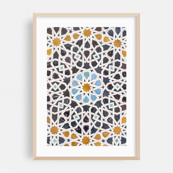 Moroccan mosaic in Fez - Fes Fez-Meknès Morocco Photography Geometric Pattern Abstract Art Deco Oak Framed Wall Art Print 20 x 30 inches