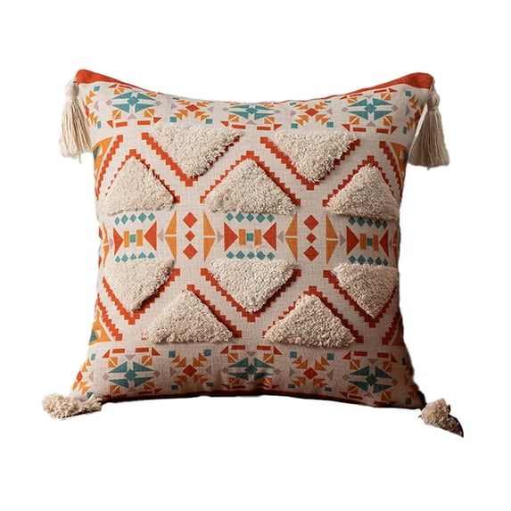 Moroccan pastoral style neutral hand-woven tufted pillowcase for home decoration.