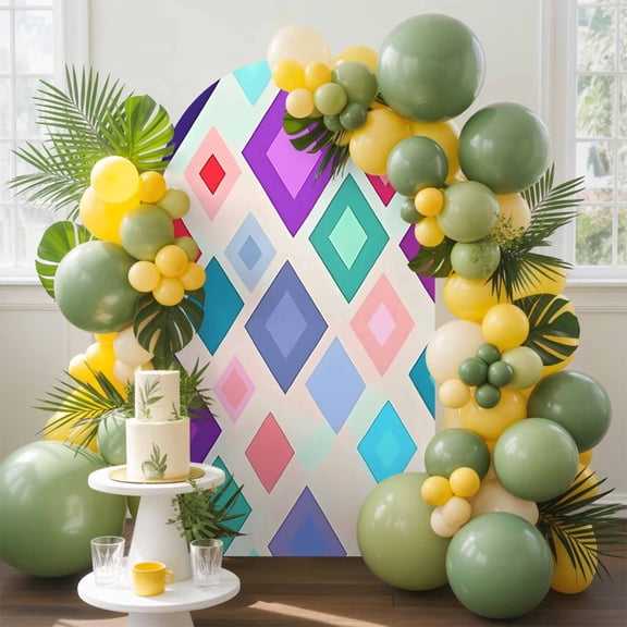 Morocco Arch Backdrop Cover, 7.2FT, Colorful Abstract Lattice Check Geometric Plaid Spandex Arch Covers Double-Sided Backdrop for Wedding Birthday Party Photo Background Decoration