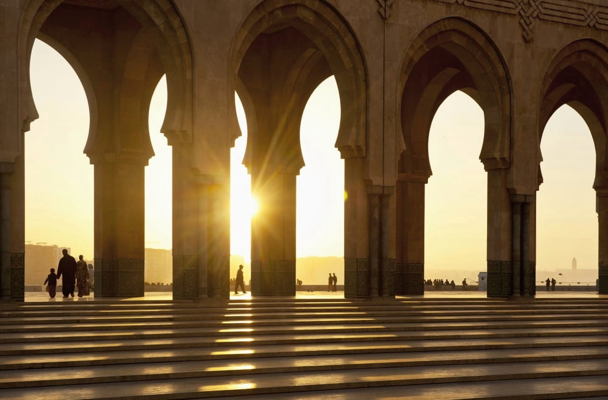 Morocco Archways of Hassan II mosque at dusk Casablanca Canvas Art - Ian Cumming Design Pics (38 x 24)