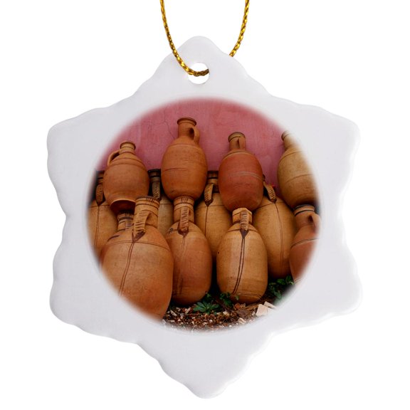 3drose, Morocco, Atlas Mountain. Pottery for Sale Along the Road., 3 inch Snowflake Porcelain Ornament