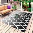 thumbnail image 1 of Morocco Black Outdoor Rug for Patio/Deck/Porch, Non-Slip Large Area Rug 5 x 7 Ft, Ombre Grey White Plaid Lattice Geometric Indoor Outdoor Rugs Washable Area Rugs, Reversible Camping Rug Carpet Runner, 1 of 8