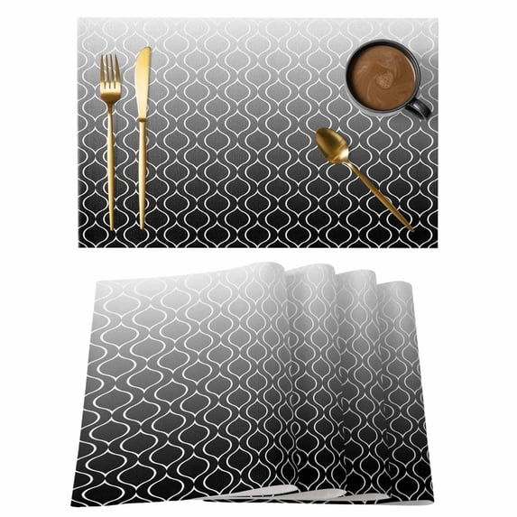 Morocco Black Placemats Set of 8, Classic Geometric Abstract Gradient Placemats for Dining Table, Place Mats for Kitchen Tabletop, Waterproof Wipeable Dining Table Mats Set