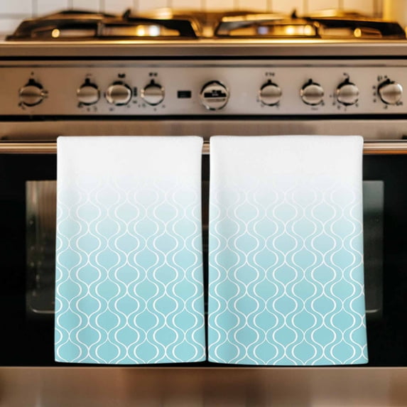 Morocco Blue Kitchen Towels Set of 1, Geometric Abstract Ombre Lines Retro Absorbent Dish Towels for Kitchen, Microfiber Hand Towel, Quick Drying Tea Towel for Cleaning Decorative Dishcloths