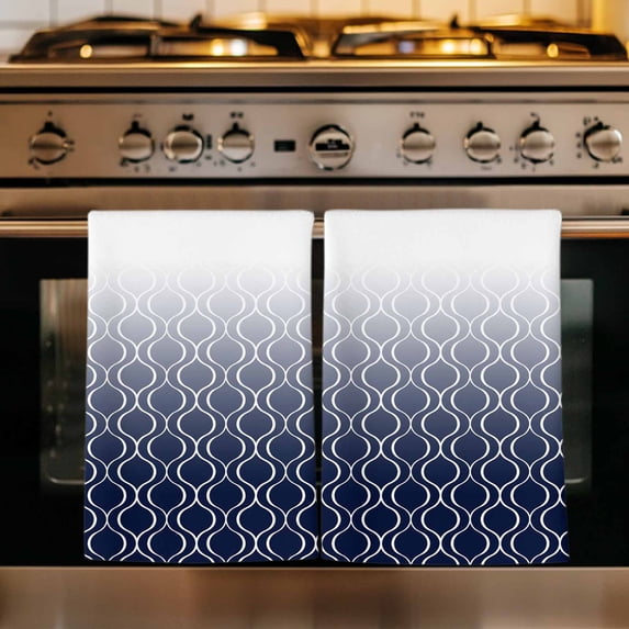 Morocco Blue Kitchen Towels Set of 2, Gradient Geometric Plaid Modern Lattice Absorbent Dish Towels for Kitchen, Microfiber Hand Towel, Quick Drying Tea Towel for Cleaning Decorative Dishcloths