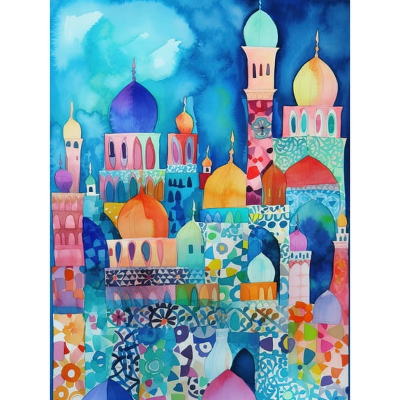 Morocco Cityscape Moonlight Folk Art Extra Large XL Wall Art Poster Print