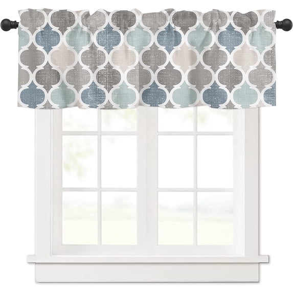 Morocco Curtain Valance Window Treatment Morocco Muted Tones of Blue and Grey Decorative Rod Pocket Short Window Valance for Kitchen Windows Living Room Bathroom 54 x 18 Inch,1 Panel