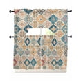 thumbnail image 1 of Morocco Ethnic Kitchen Curtains Swag Valance and Tier Curtains Set 36 Inch Length, Boho Country Retro Abstract Checked Rod Pocket Drape Panels Pair Swag Curtain for Bathroom/Cafe/Window, 1 of 6