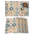 thumbnail image 1 of Morocco Ethnic Placemats Set of 6 Boho Country Retro Abstract Checked Place Mats Indoor Wipeable Table Mats Washable Cloth Dining Table Placemats for Kitchen Holiday Party Home Decor 13x19 Inch, 1 of 9
